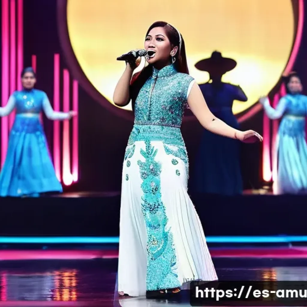 인도네시아 Dangdut 대표곡  Sayang   by Via Vallen - **Prompt: A vibrant and energetic stage performance by Indonesian Dangdut Koplo singer Via Vallen, t...