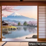 일본 엔카 음악의 대표곡  北国の春  Hokoku no Haru - A serene rural Japanese landscape during early spring, featuring delicate cherry blossoms gently fal...